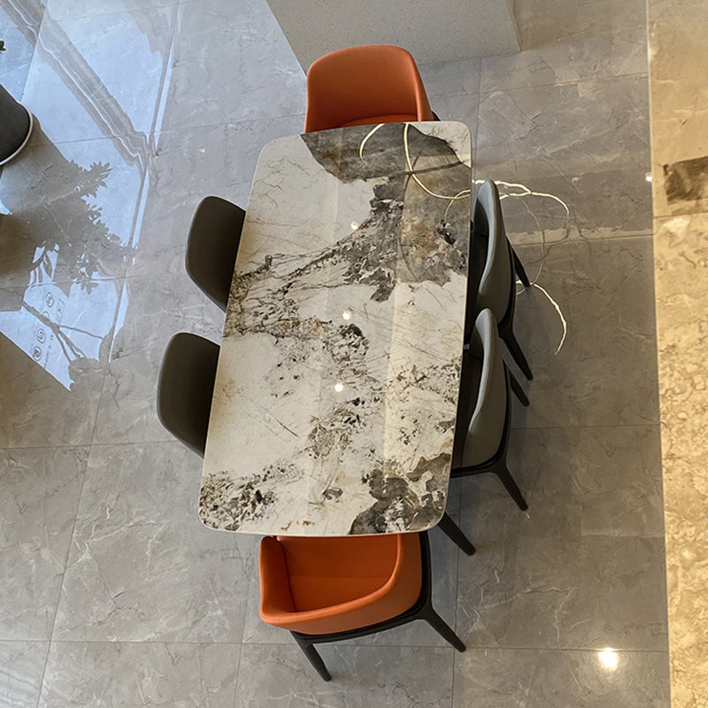 Stone Top Dining Table Modern Rectangle Table with 4 Wood Legs in Black