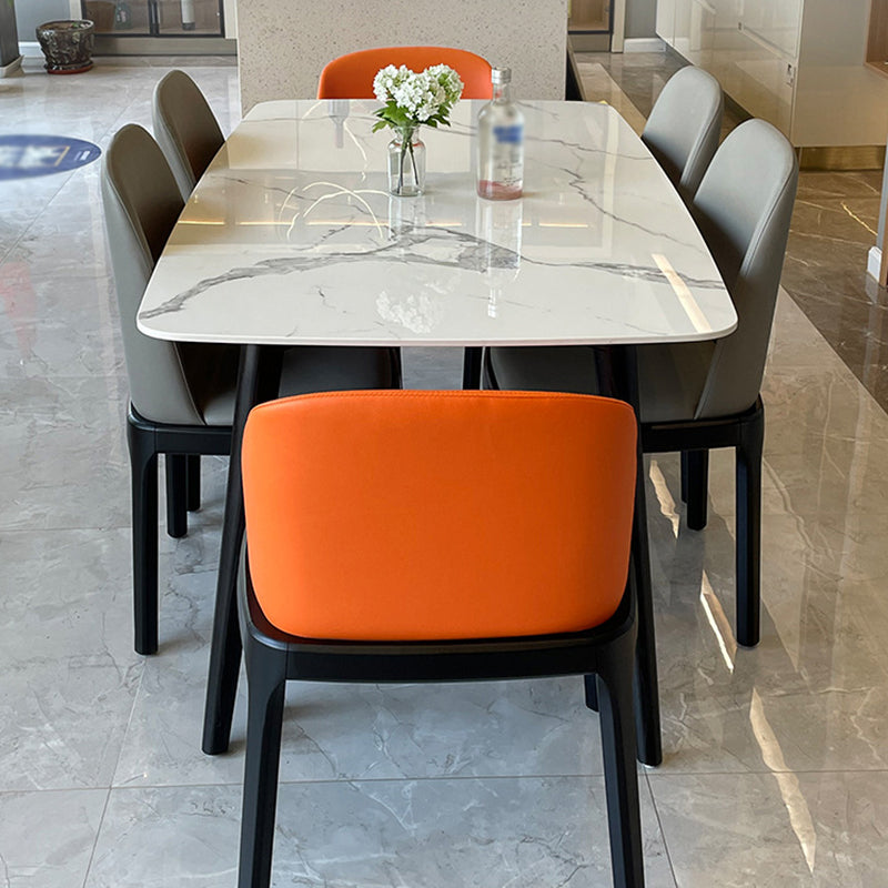 Stone Top Dining Table Modern Rectangle Table with 4 Wood Legs in Black