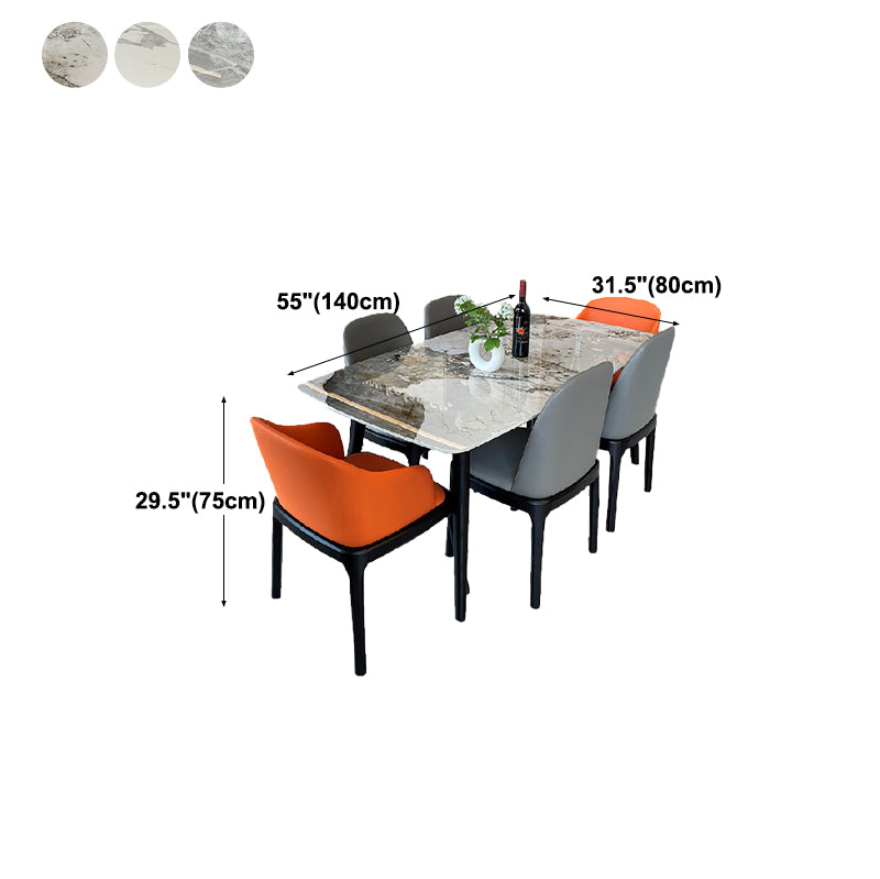 Stone Top Dining Table Modern Rectangle Table with 4 Wood Legs in Black