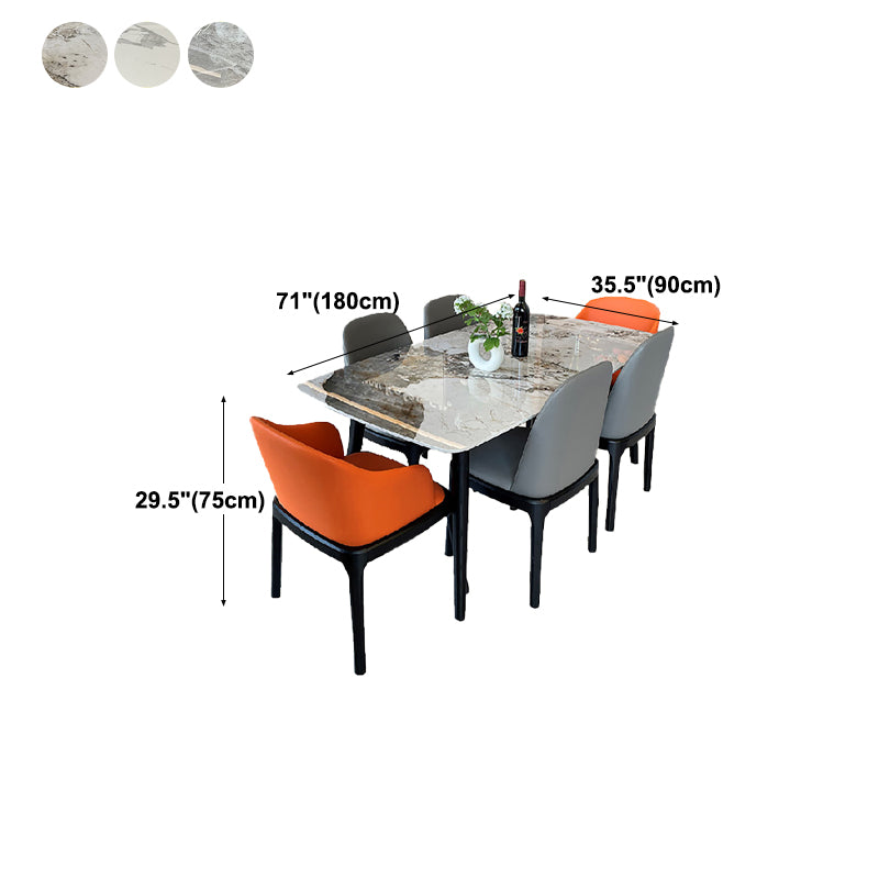 Stone Top Dining Table Modern Rectangle Table with 4 Wood Legs in Black