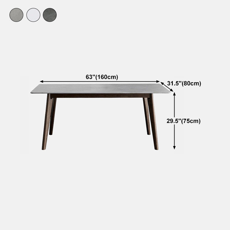 Stone Rectangle Top Table Mid-Century Modern Dining Table with 4 Wood Legs