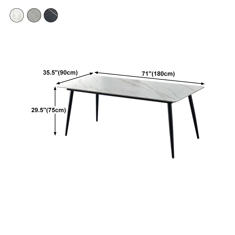 Stone Top Dining Table Traditional Luxury Table with 4 Black Legs
