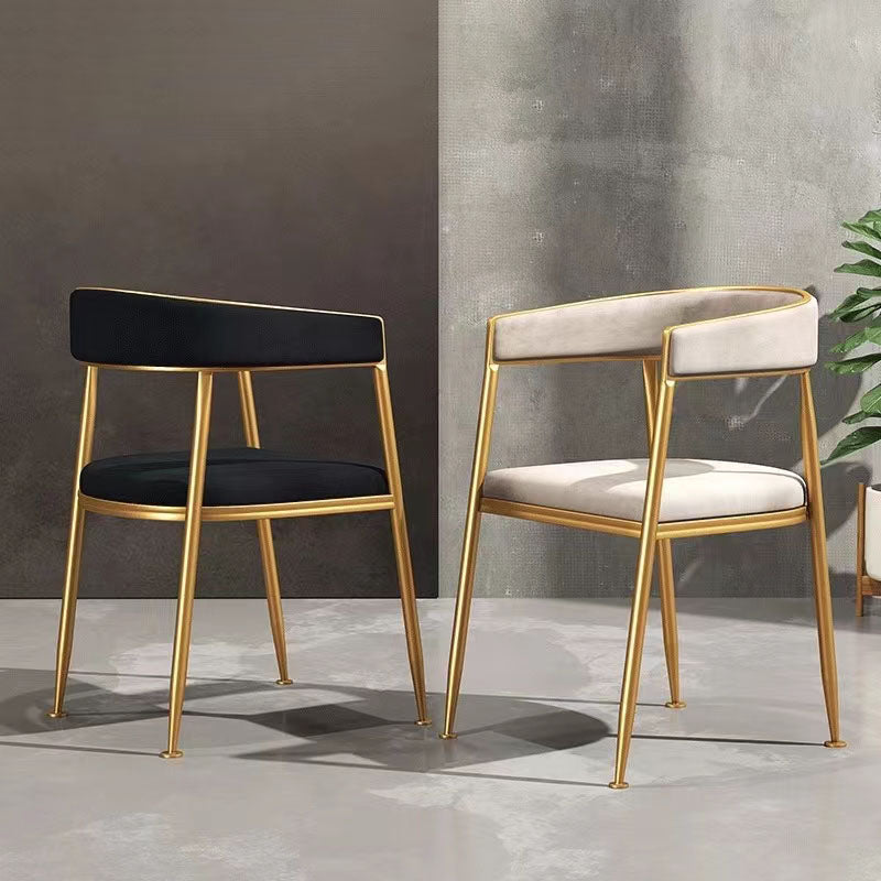 Glam Gold Metal Arm Chair Open Back Dining Side Chair with Upholstered