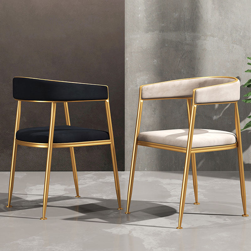 Glam Gold Metal Arm Chair Open Back Dining Side Chair with Upholstered