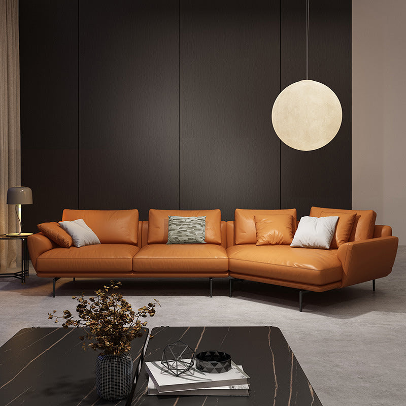 Tan Recessed Arm Sectionals Pillowed Back Cushions Corner Sofa