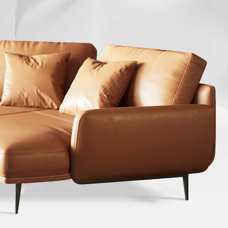 Tan Recessed Arm Sectionals Pillowed Back Cushions Corner Sofa