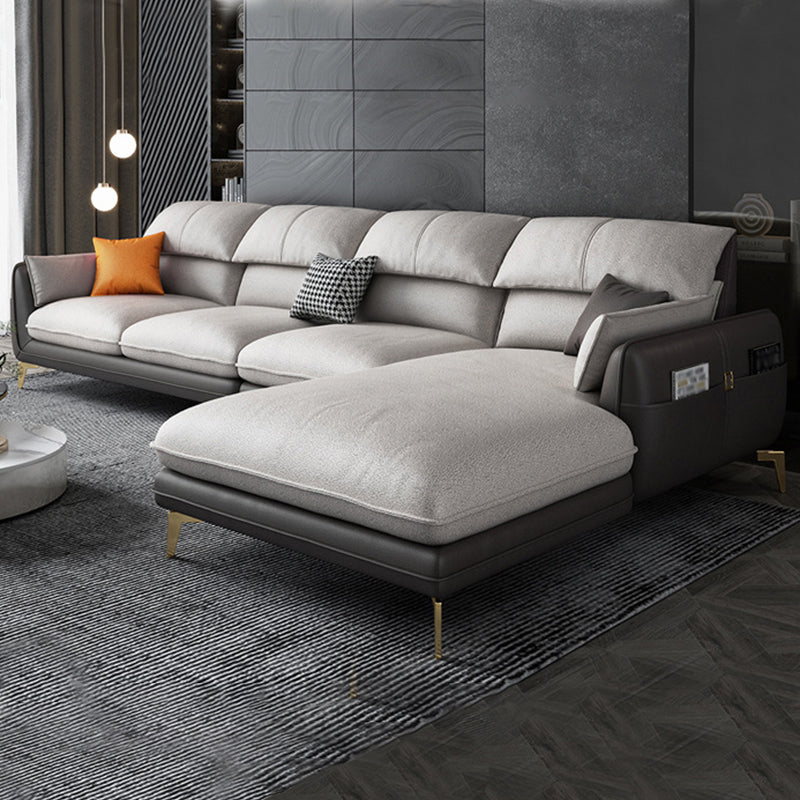 Faux Leather Scandinavian Storage Sectional with Pillow Top Arm