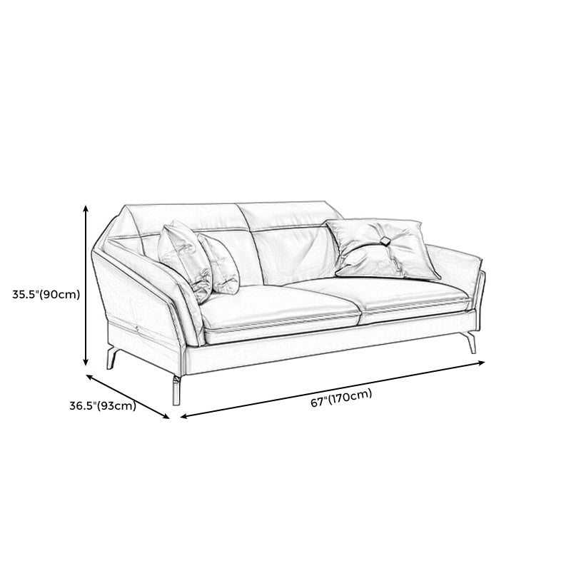 Sloped Arms Genuine Leather Sectional Sofa 35.43"High Cushion Back Sofa, Dark Brown