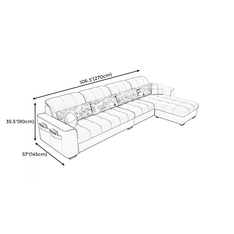 Modern Square Arm Sectionals 106.3"L High Back Sofa and Chaise with Storage