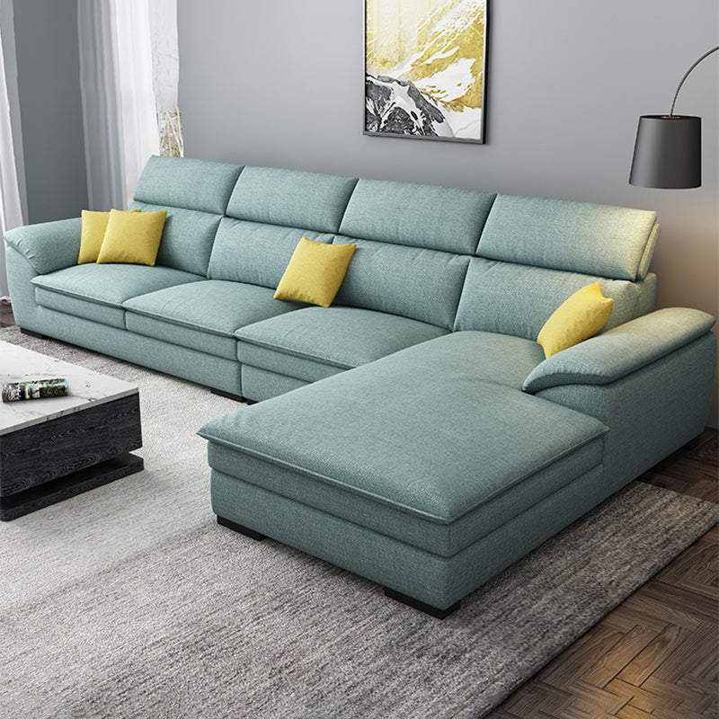 Contemporary Linen Right Hand Facing Sectional Pillow Top Arm Sofa and Chaise