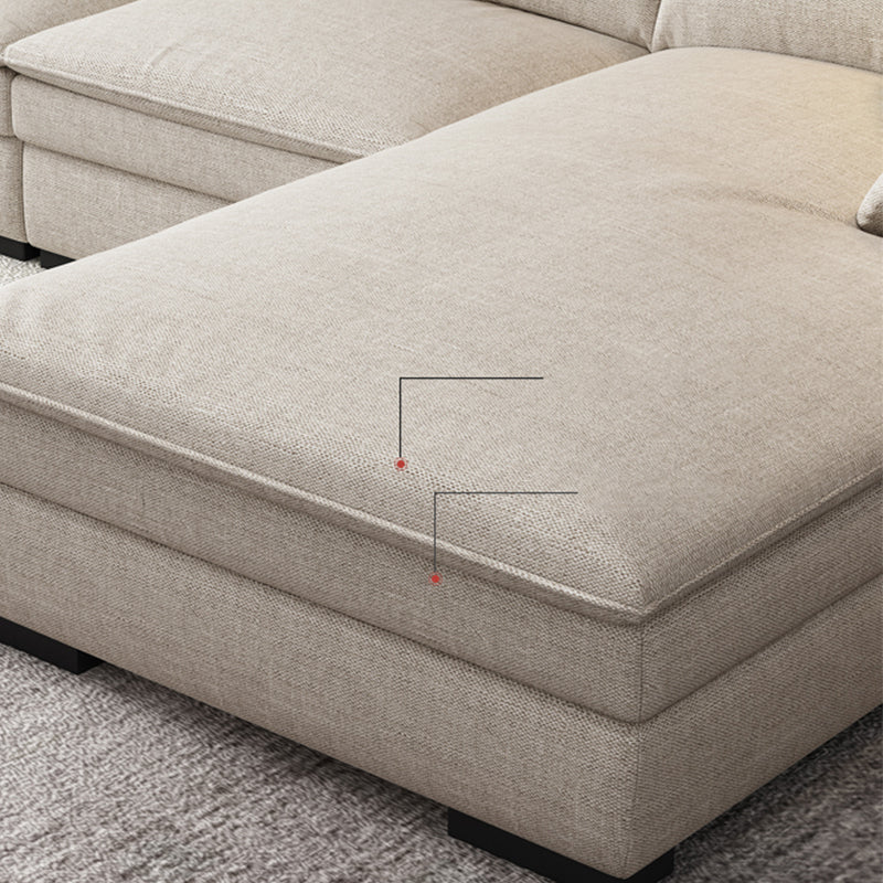 Contemporary Linen Right Hand Facing Sectional Pillow Top Arm Sofa and Chaise