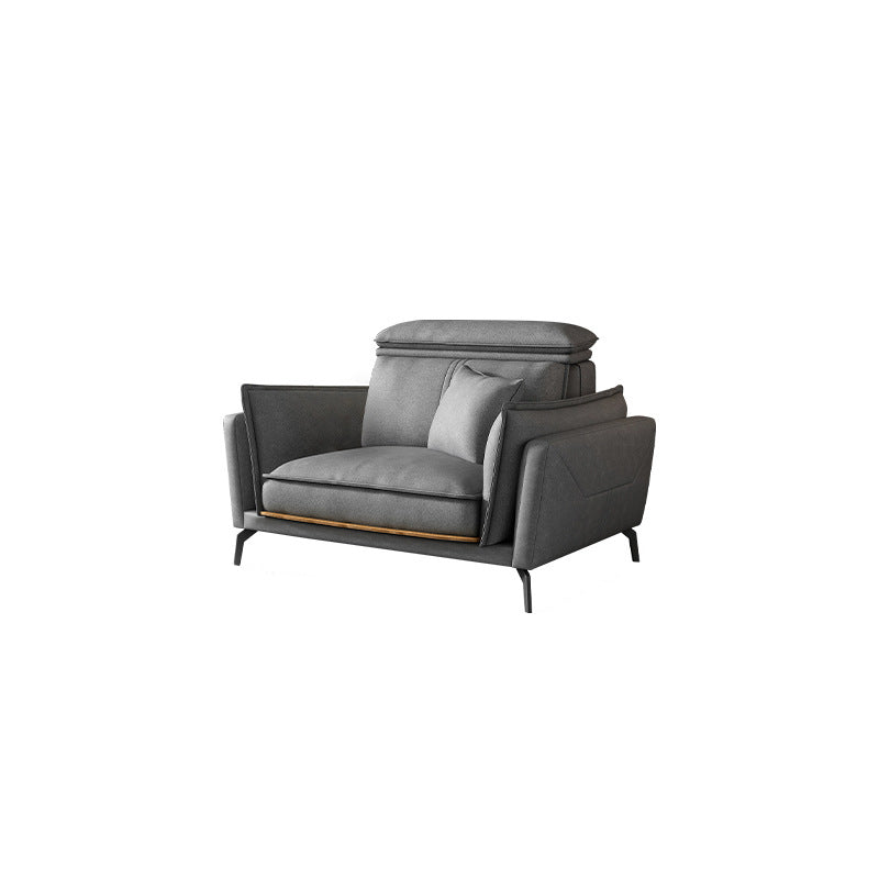 Modern Square Arm Cushion Back Sectional Faux Leather Sofa and Chaise in Dark Gray