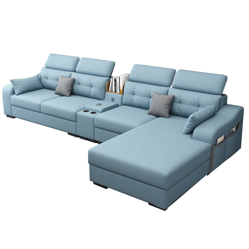 Recessed Arm Pillowed Back Cushions Sofa and Chaise Linen/Faux Leather Sectional