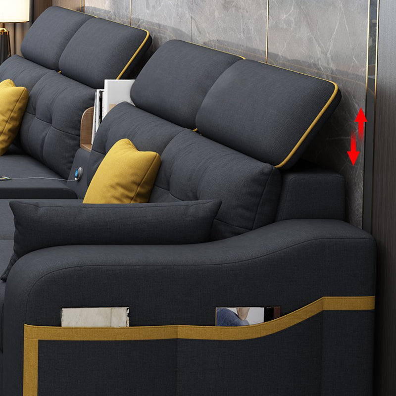 Recessed Arm Pillowed Back Cushions Sofa and Chaise Linen/Faux Leather Sectional