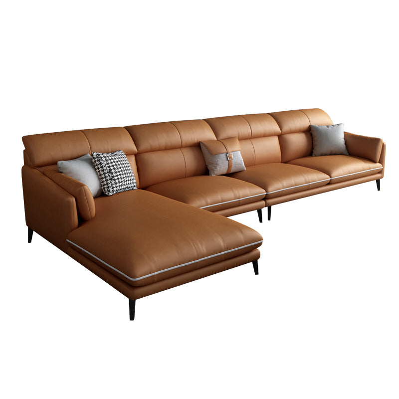 Faux Leather Recessed Arm Sofa Stain-Resistant Sectional with Pillowed Back