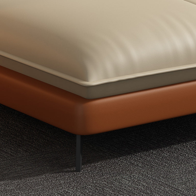 Modern Cream Genuine Leather Sofa Pillow Top Arm Sectional for Apartment