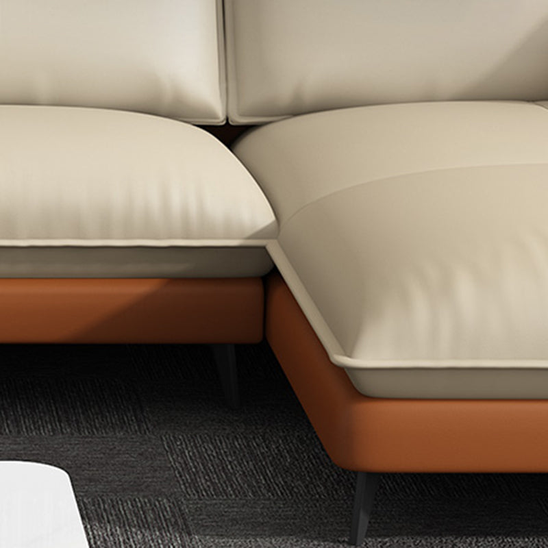 Modern Cream Genuine Leather Sofa Pillow Top Arm Sectional for Apartment