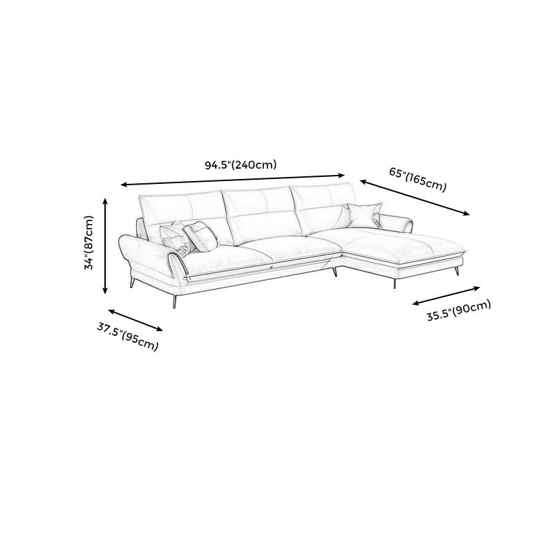 Modern Cream Genuine Leather Sofa Pillow Top Arm Sectional for Apartment