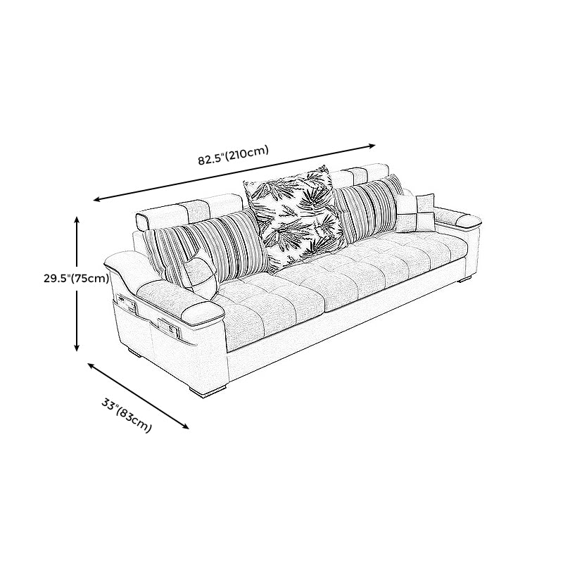 Dark Gray Pillow Top Arm Sectional Upholstered Cushions Back Sofa and Chaise