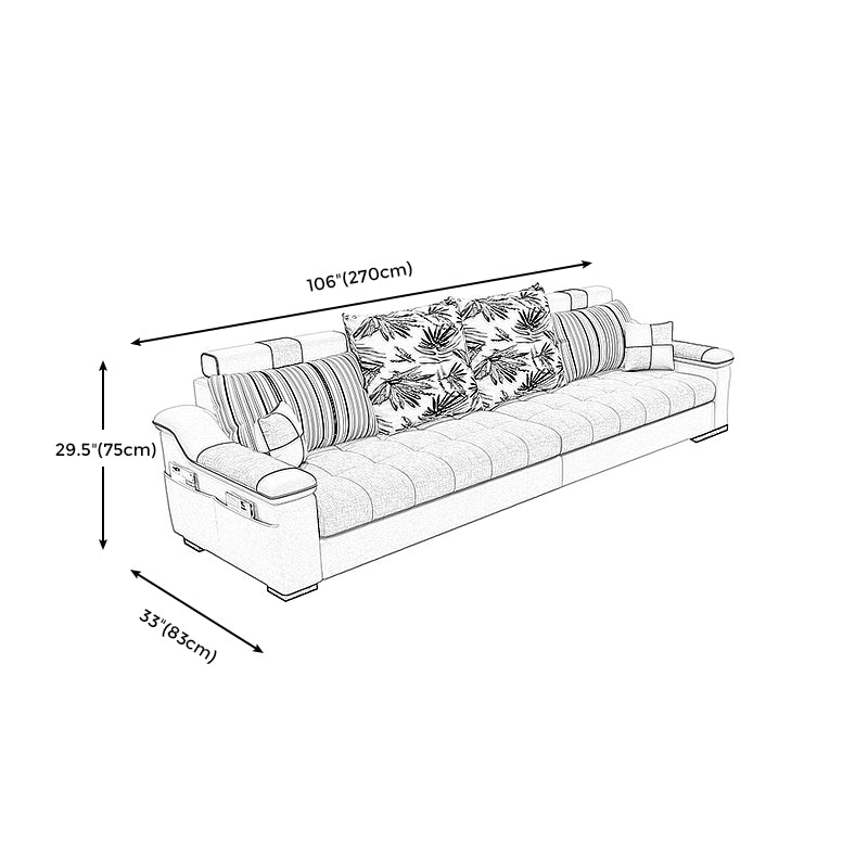 Dark Gray Pillow Top Arm Sectional Upholstered Cushions Back Sofa and Chaise