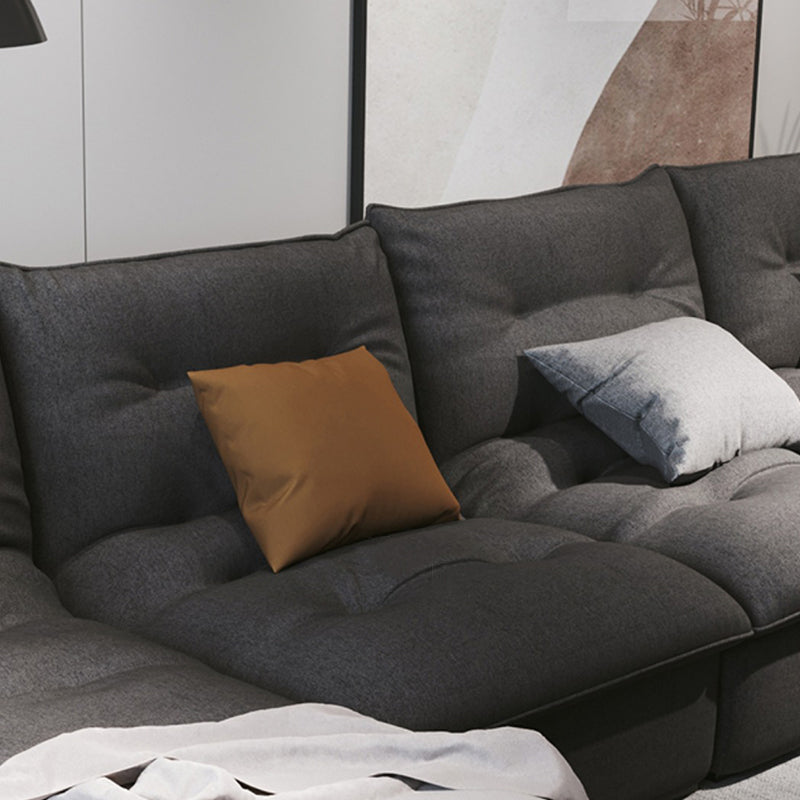 Modern Square Arm Sectional Gray Linen Sofa and Chaise for Apartment