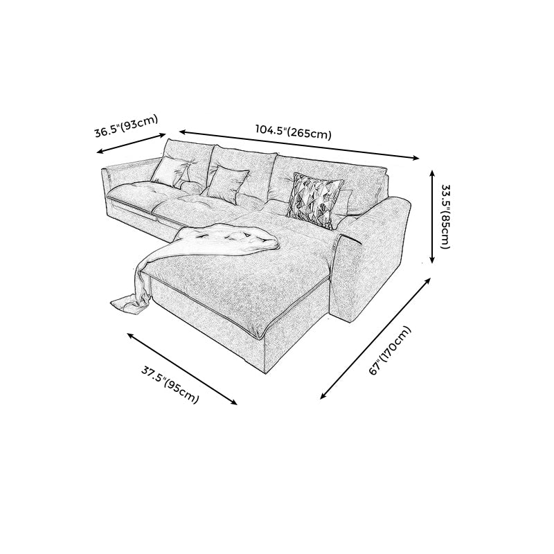 Modern Square Arm Sectional Gray Linen Sofa and Chaise for Apartment