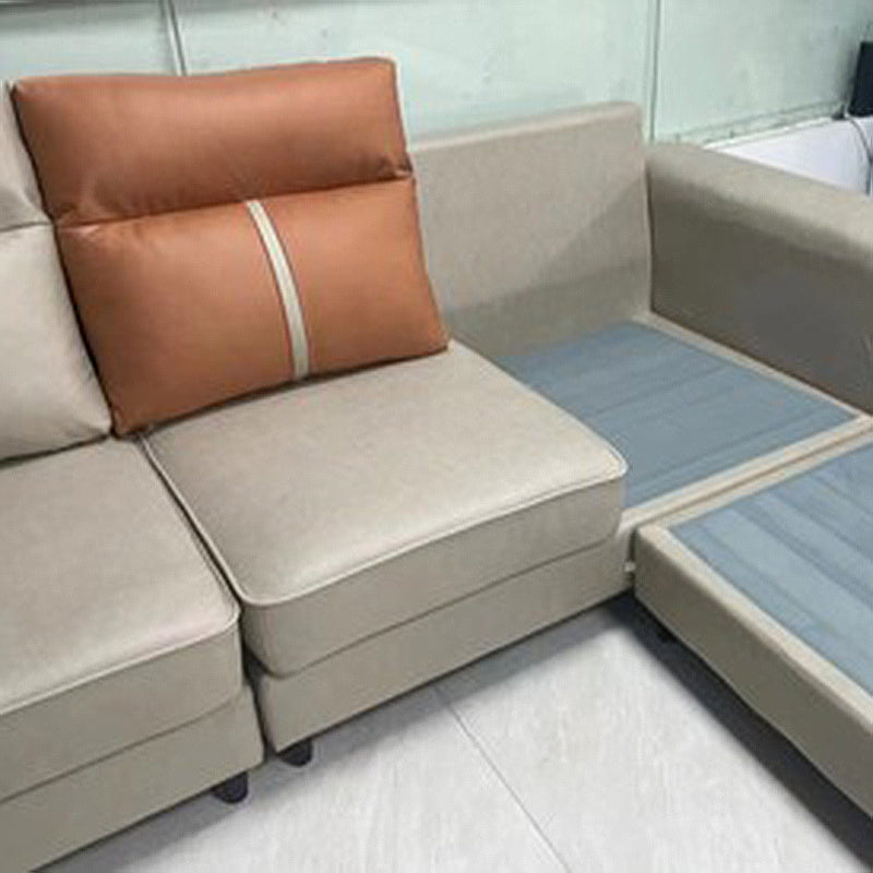 Modern Faux Leather Square Arm Sectional Pillowed Back Cushions Sofa and Chaise