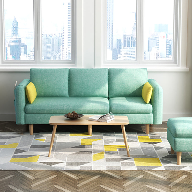 Modern Wood Legs Standard Sofa Fabric Loose Back Square Arm Sofa