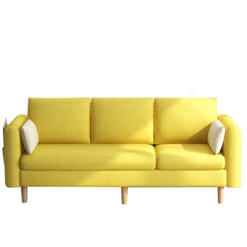 Modern Wood Legs Standard Sofa Fabric Loose Back Square Arm Sofa