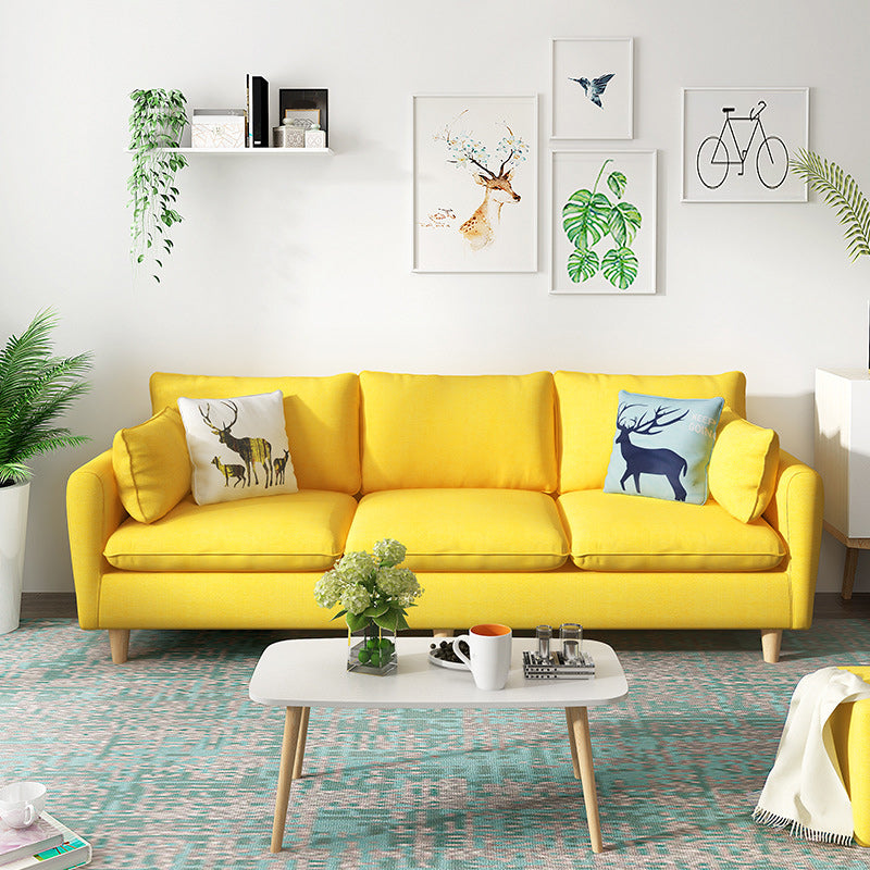Fabric 3 Seater Settee Furniture Square Arm Standard Sofa with 3 Pillows
