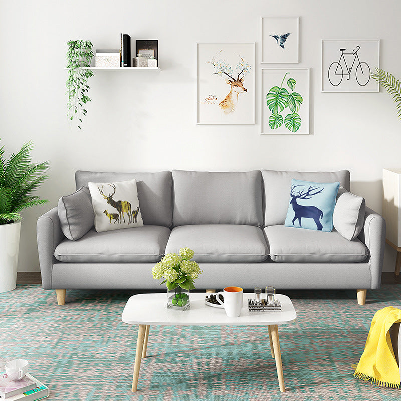 Fabric 3 Seater Settee Furniture Square Arm Standard Sofa with 3 Pillows