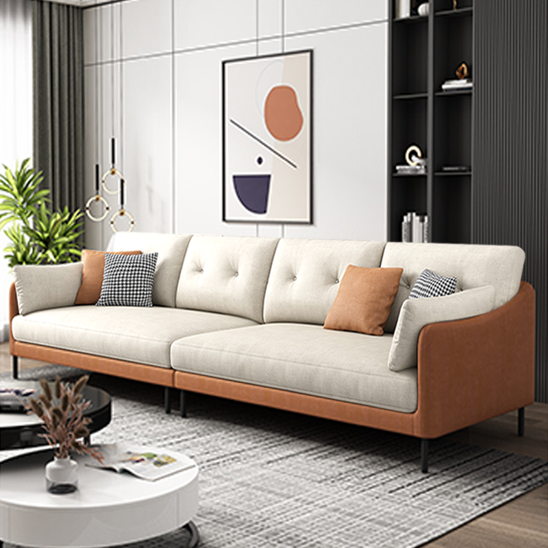 Contemporary Faux Leather Sloped Arm Sofa with Bolster Pillows for Apartment