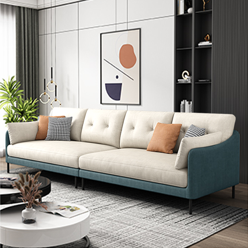 Contemporary Faux Leather Sloped Arm Sofa with Bolster Pillows for Apartment