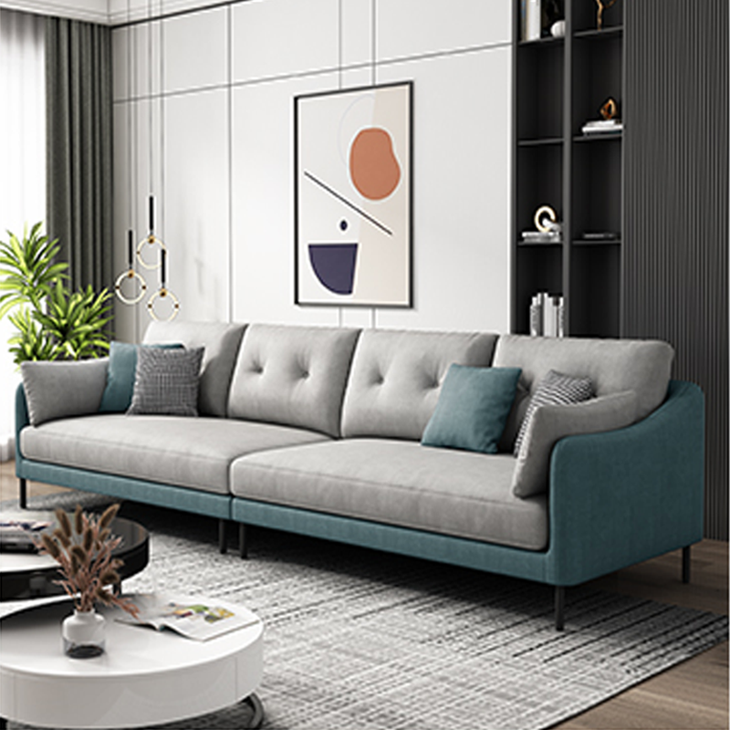 Contemporary Faux Leather Sloped Arm Sofa with Bolster Pillows for Apartment