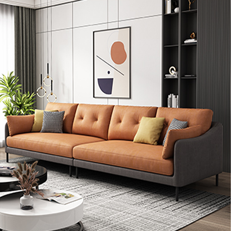 Contemporary Faux Leather Sloped Arm Sofa with Bolster Pillows for Apartment