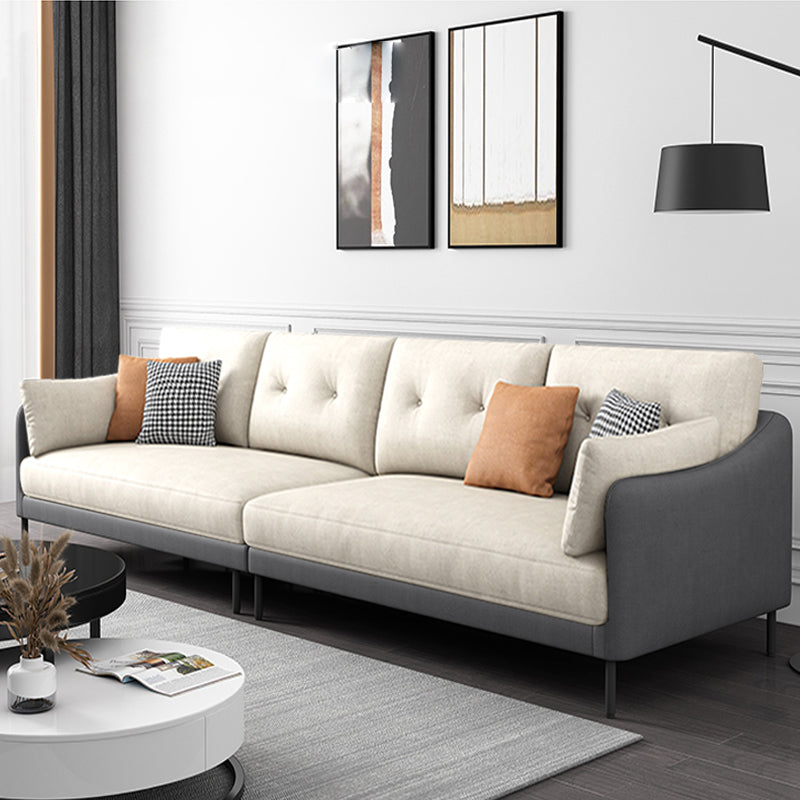 Contemporary Faux Leather Sloped Arm Sofa with Bolster Pillows for Apartment
