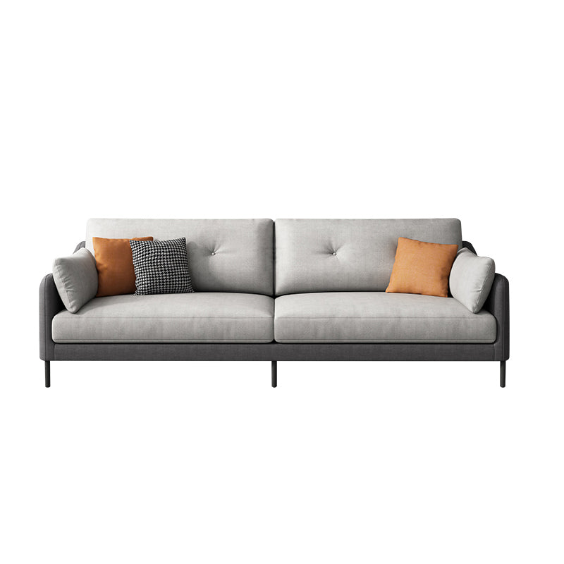 Contemporary Faux Leather Sloped Arm Sofa with Bolster Pillows for Apartment