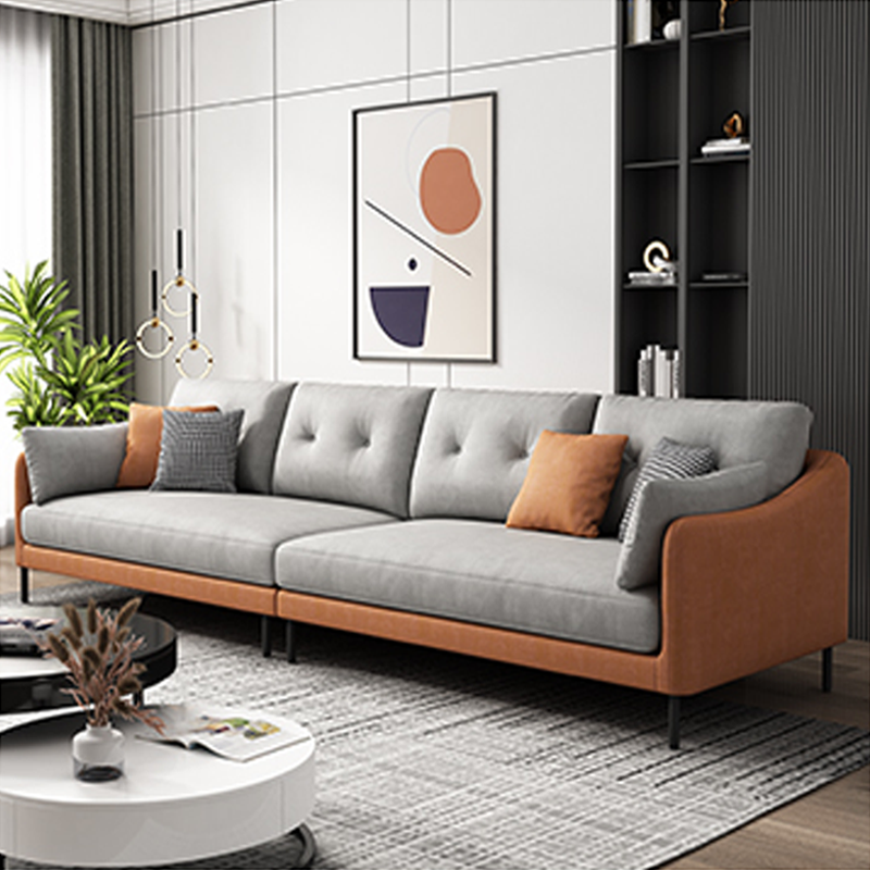 Contemporary Faux Leather Sloped Arm Sofa with Bolster Pillows for Apartment