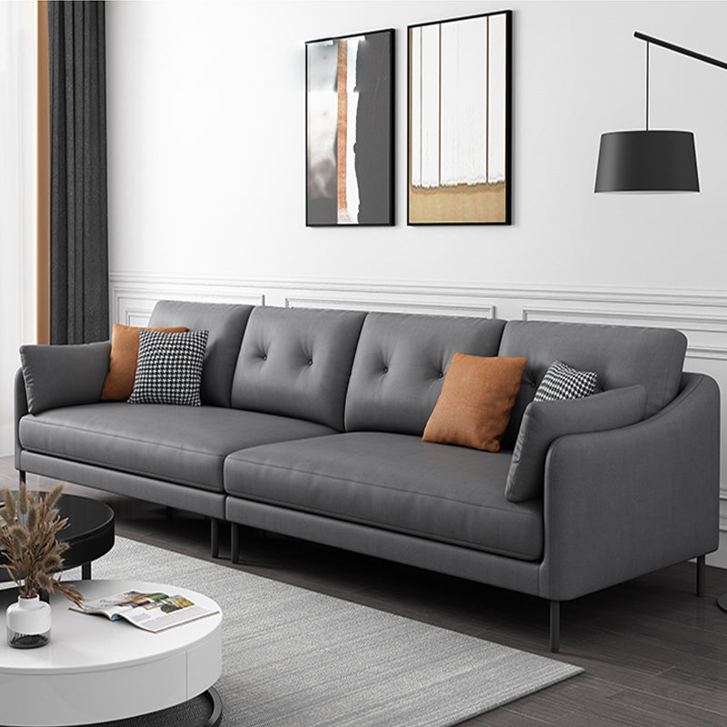 Contemporary Faux Leather Sloped Arm Sofa with Bolster Pillows for Apartment
