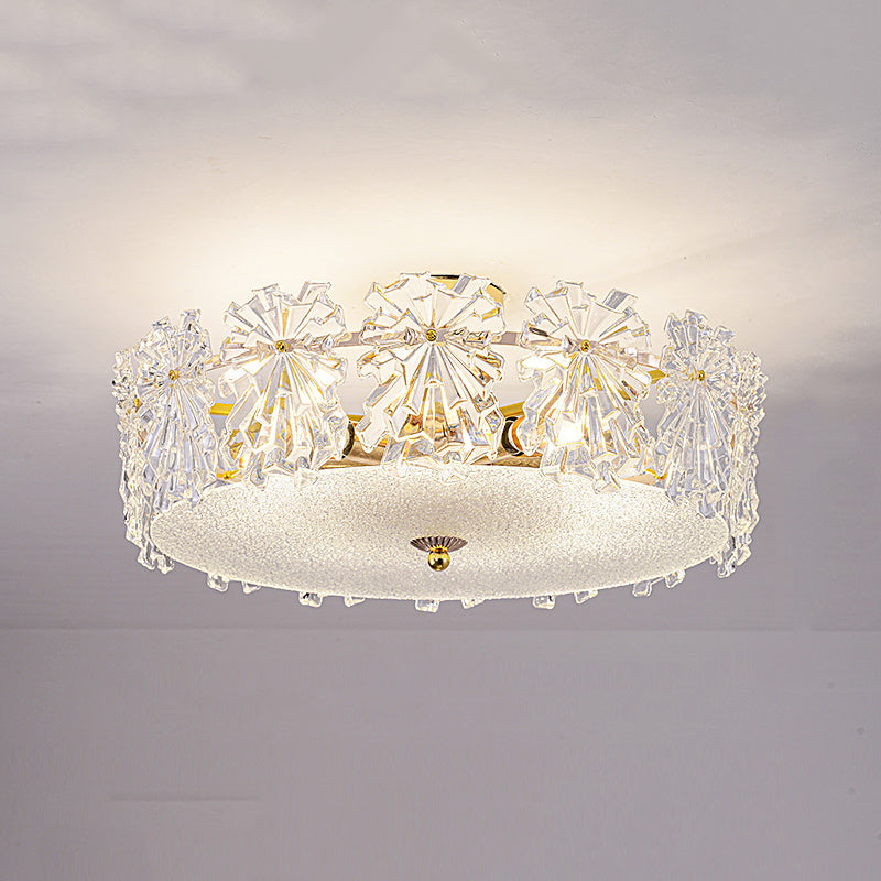 Trommel slaapkamer semi-flush lamp traditionele multi-head gouden plafondverlichting met glazen schaduw
