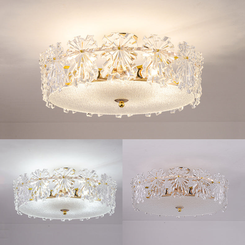 Trommel slaapkamer semi-flush lamp traditionele multi-head gouden plafondverlichting met glazen schaduw