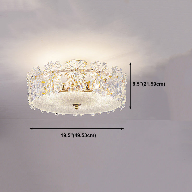 Trommel slaapkamer semi-flush lamp traditionele multi-head gouden plafondverlichting met glazen schaduw