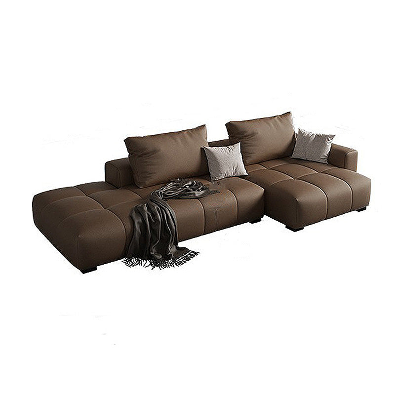 Faux leather Square Arm Sectional Brown L-Shape  Sectional for Living Room