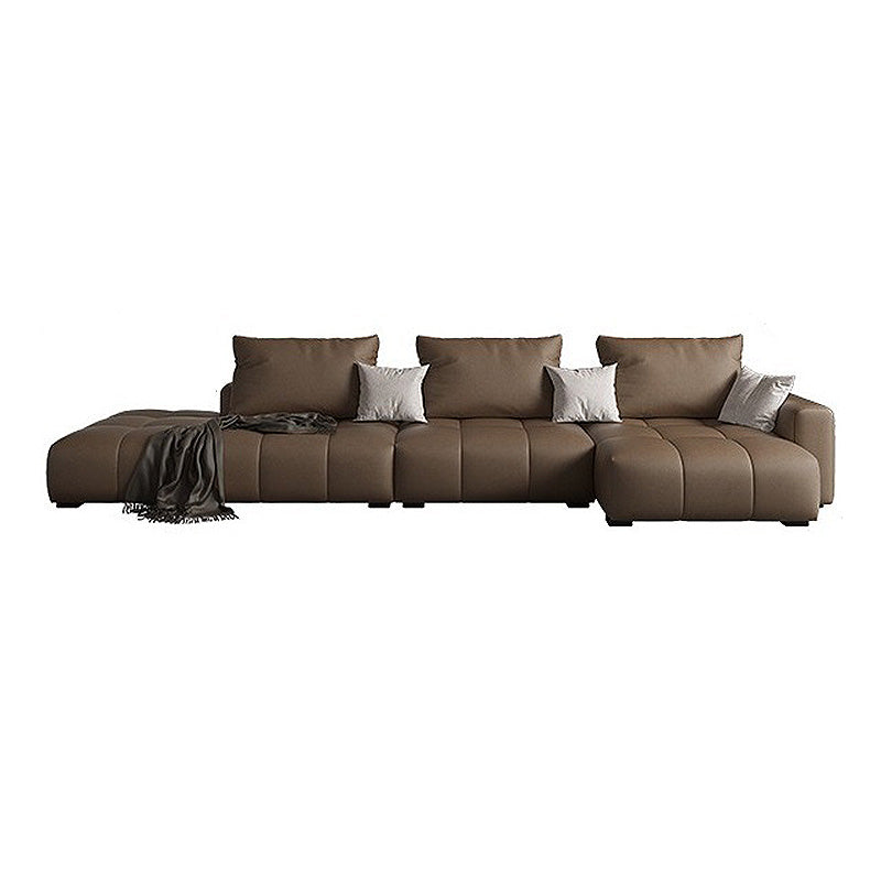 Faux leather Square Arm Sectional Brown L-Shape  Sectional for Living Room