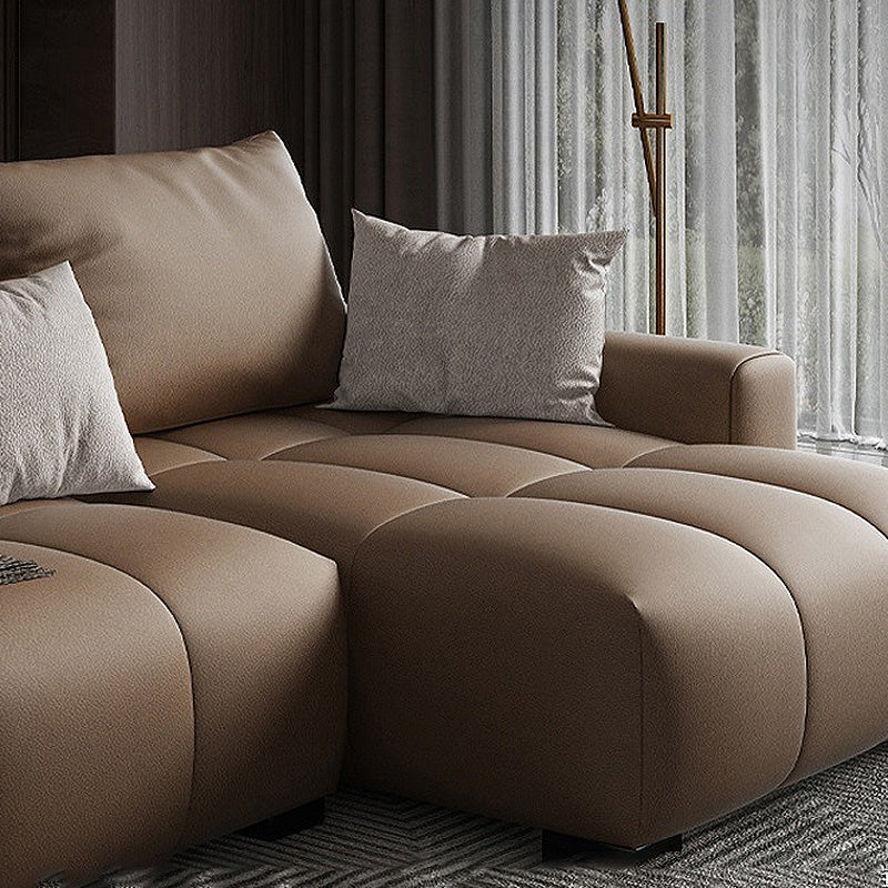 Faux leather Square Arm Sectional Brown L-Shape  Sectional for Living Room