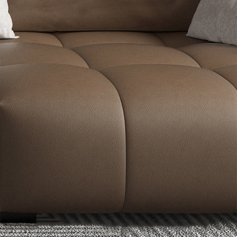 Faux leather Square Arm Sectional Brown L-Shape  Sectional for Living Room