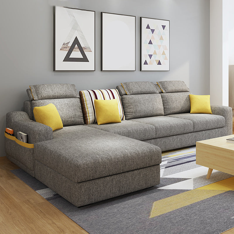 Square Arm Light-grey Cushion Back Modern Living Room Storage Sofa