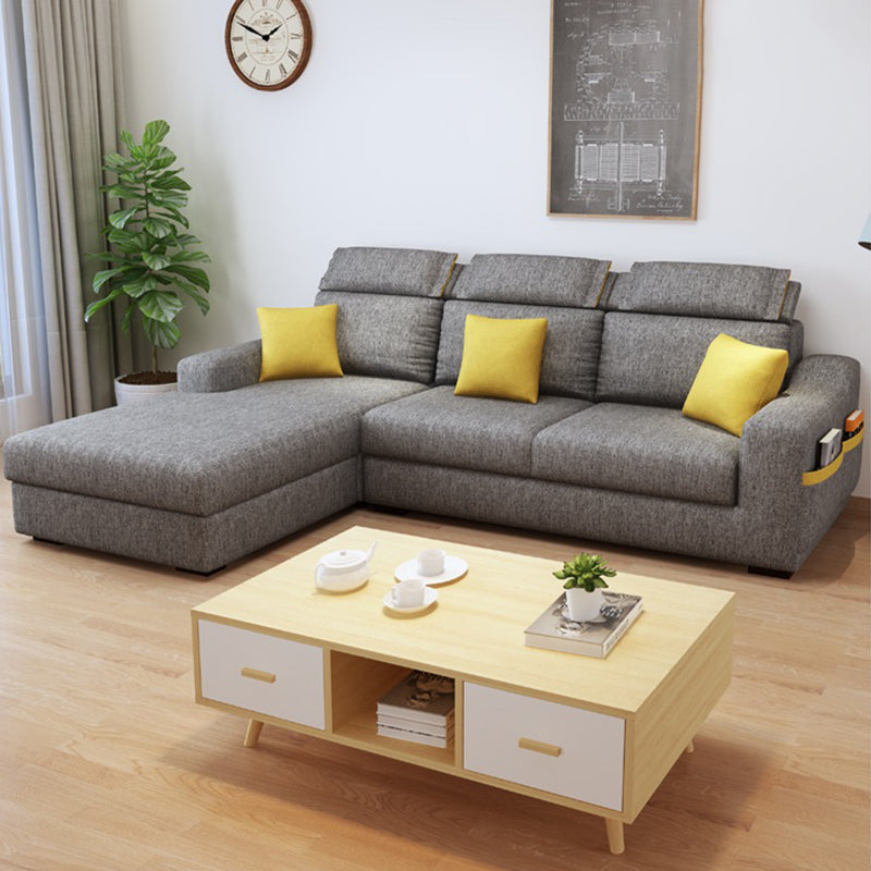 Square Arm Light-grey Cushion Back Modern Living Room Storage Sofa