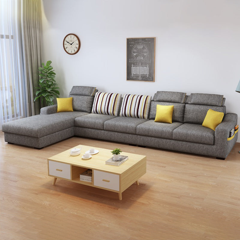 Square Arm Light-grey Cushion Back Modern Living Room Storage Sofa