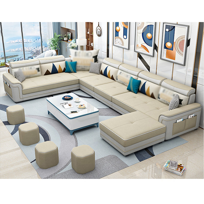 6-Seater Pillowed Back Cushions Square Arm Sectional Sofa for Living Room